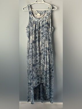 L’Atelier Blue White Pattern Sleeveless Midi Dress Size XL Flowy Made In Canada